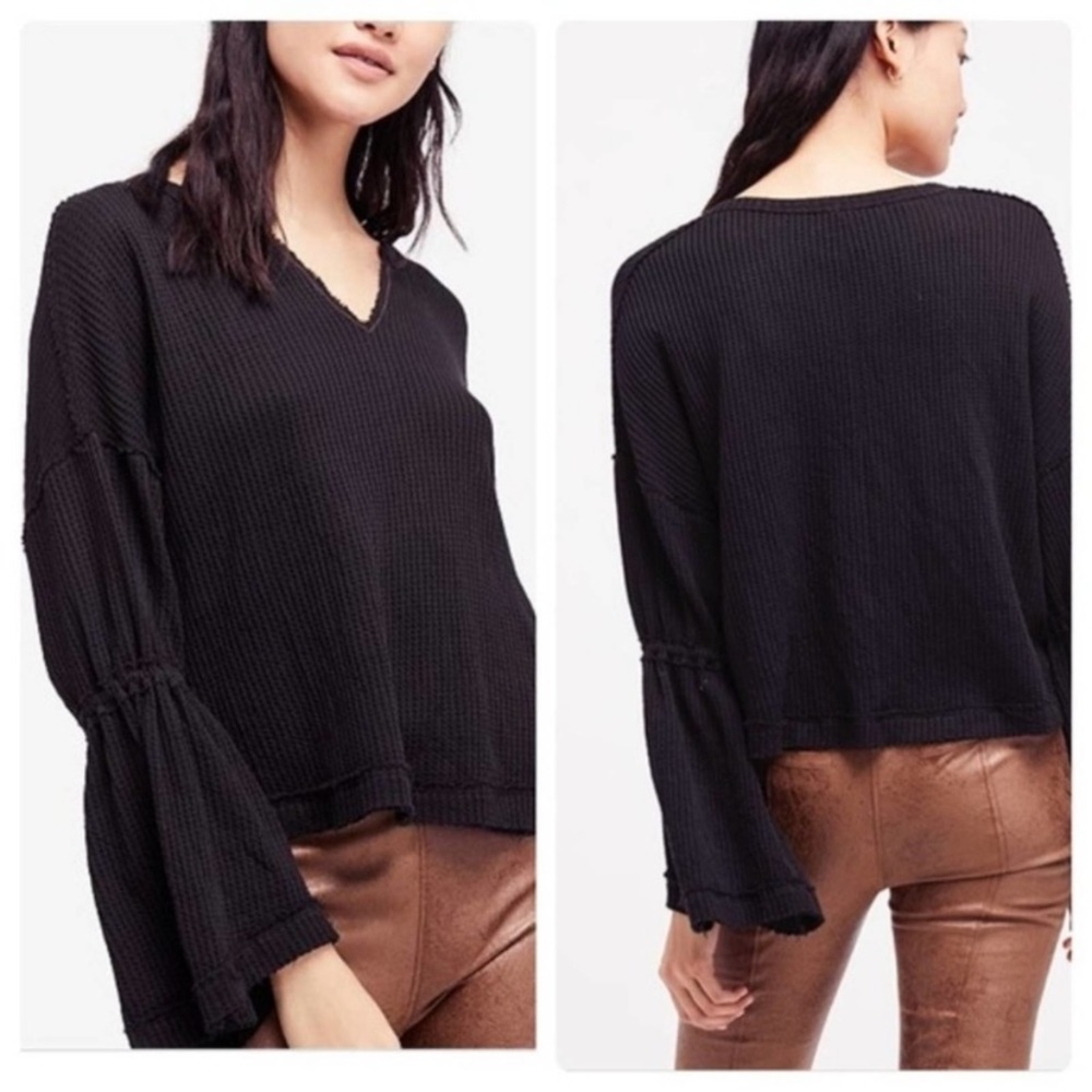 Free People Top Thermal Large Waffle Weave Dahlia Bell Long Sleeve Oversized